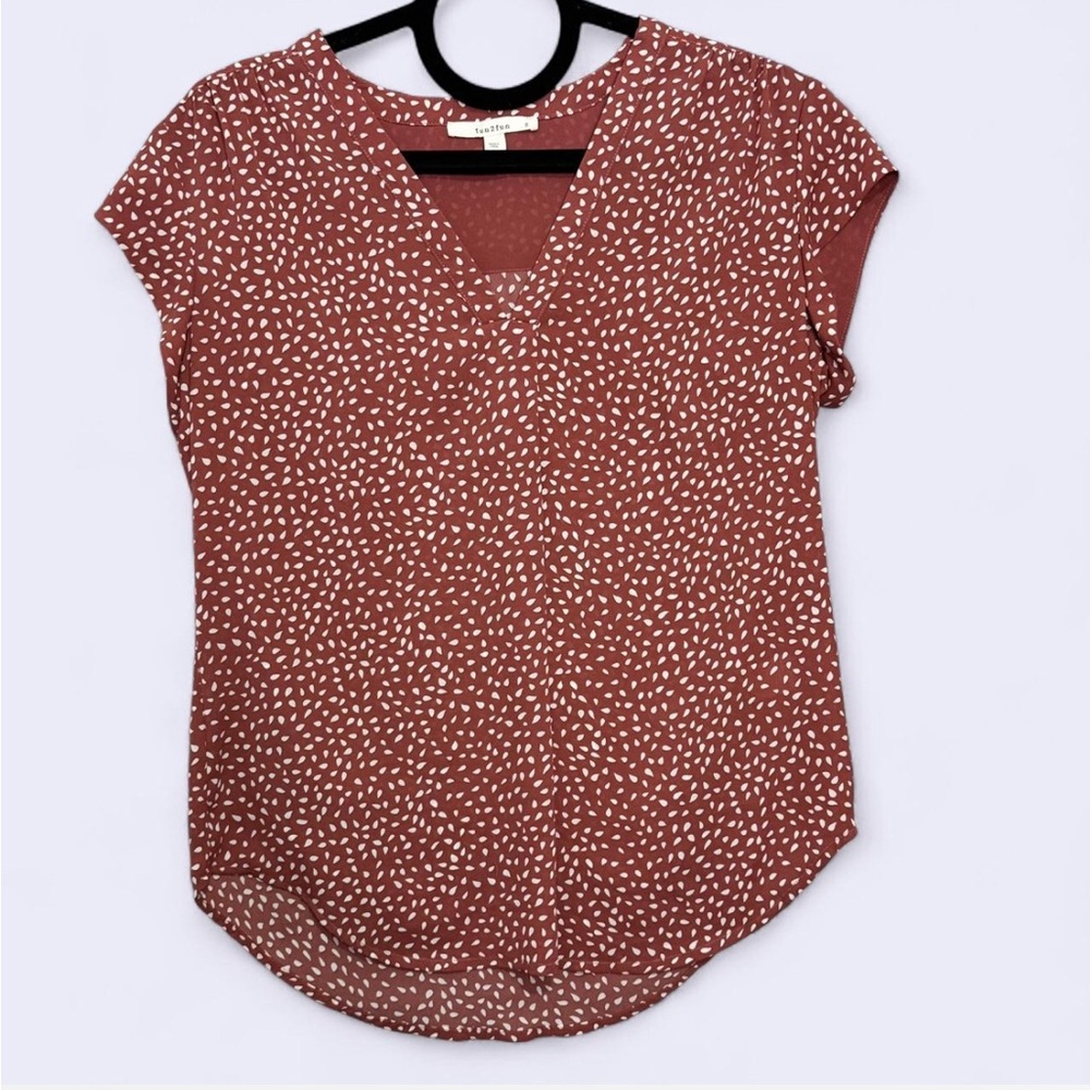 Fun2Fun Lillian V-Neck Blouse S Dark Pink White Dot‎ Boho Indie Flowy Top Sheer